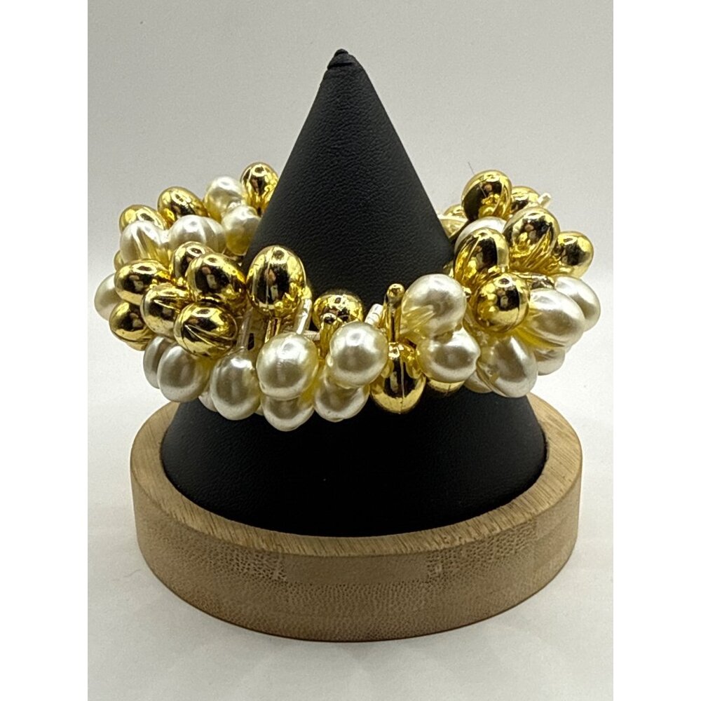 Gold & Faux Pearl Beaded Stretch Bracelet or Hair Tie For Women Elegant Statemen